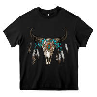 Black boho bull skull Heavy Core Tee - RanaPortraitStore