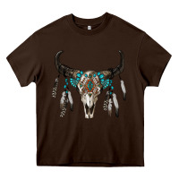 Chocolate Brown boho bull skull Heavy Core Tee - RanaPortraitStore