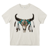 Cream boho bull skull Heavy Core Tee - RanaPortraitStore