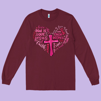Jesus Is Love Heart Cross Valentines Day Long Sleeve Tee Designed By Maliassmallbusiness