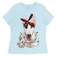 Baby Blue bull terrier with christmas lights Ladies Tee - RanaPortraitStore
