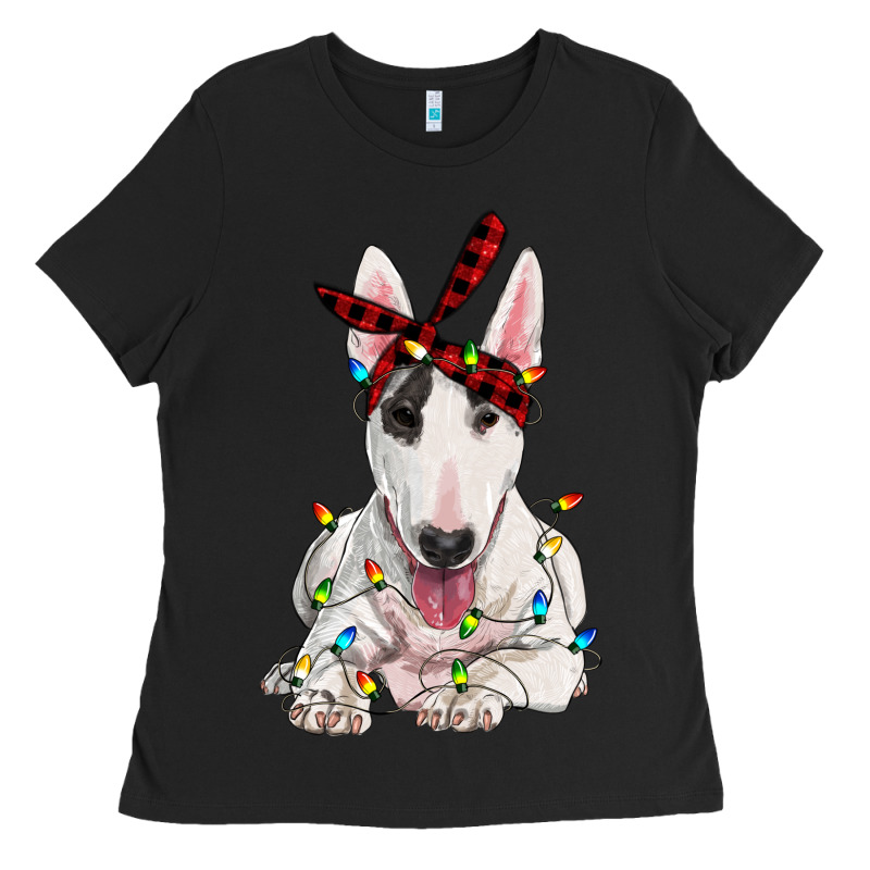 Bull Terrier With Christmas Lights Ladies Tee by RanaPortraitStore | Teevron