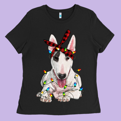 Bull Terrier With Christmas Lights Ladies Tee Designed By Ranaportraitstore