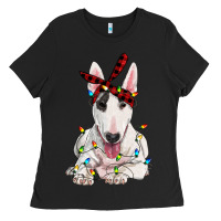 Black bull terrier with christmas lights Ladies Tee - RanaPortraitStore