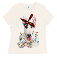 Bone bull terrier with christmas lights Ladies Tee - RanaPortraitStore