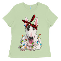 Matcha bull terrier with christmas lights Ladies Tee - RanaPortraitStore