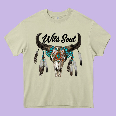 Wild Soul Boho Skull Heavy Core Tee Designed By Ranaportraitstore