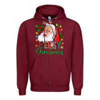 Burgundy Merry Christmas With Santa Zipper Hoodie - BundleAndBundleShop