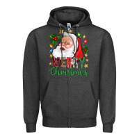 Charcoal Heather Merry Christmas With Santa Zipper Hoodie - BundleAndBundleShop