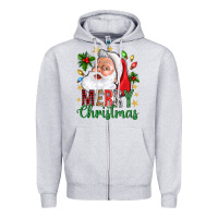 Heather Grey Merry Christmas With Santa Zipper Hoodie - BundleAndBundleShop