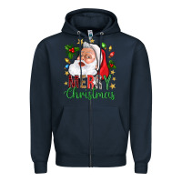 Navy Merry Christmas With Santa Zipper Hoodie - BundleAndBundleShop