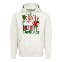 Oatmeal Heather Merry Christmas With Santa Zipper Hoodie - BundleAndBundleShop