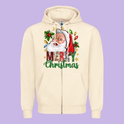 Merry Christmas With Santa Zipper Hoodie Designed By Bundleandbundleshop