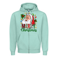 Seafoam Merry Christmas With Santa Zipper Hoodie - BundleAndBundleShop