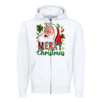 White Merry Christmas With Santa Zipper Hoodie - BundleAndBundleShop