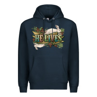 Navy He lives Easter Premium Hoodie - NancyCooperArtShop