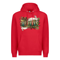 Red He lives Easter Premium Hoodie - NancyCooperArtShop