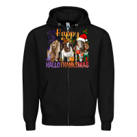 Black Happy Hallothanksmas Goats Zipper Hoodie - BundleAndBundleShop