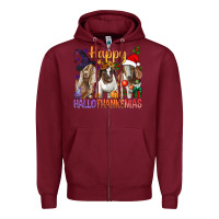 Burgundy Happy Hallothanksmas Goats Zipper Hoodie - BundleAndBundleShop
