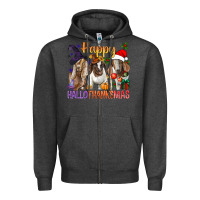Charcoal Heather Happy Hallothanksmas Goats Zipper Hoodie - BundleAndBundleShop