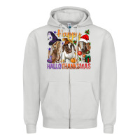Dove Grey Happy Hallothanksmas Goats Zipper Hoodie - BundleAndBundleShop