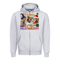 Heather Grey Happy Hallothanksmas Goats Zipper Hoodie - BundleAndBundleShop