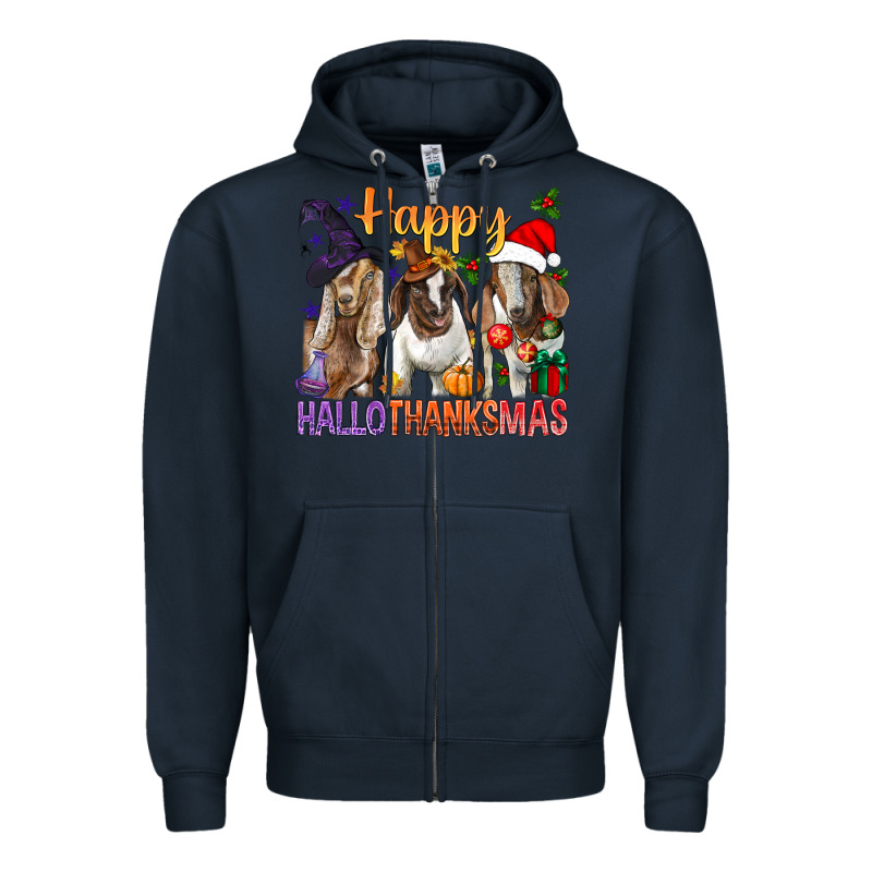 Happy Hallothanksmas Goats Zipper Hoodie by BundleAndBundleShop | Teevron