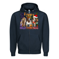 Navy Happy Hallothanksmas Goats Zipper Hoodie - BundleAndBundleShop