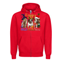 Red Happy Hallothanksmas Goats Zipper Hoodie - BundleAndBundleShop