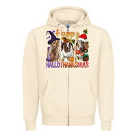 Sandshell Happy Hallothanksmas Goats Zipper Hoodie - BundleAndBundleShop
