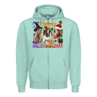 Seafoam Happy Hallothanksmas Goats Zipper Hoodie - BundleAndBundleShop