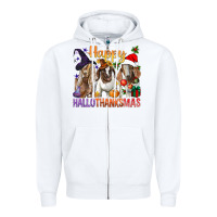 White Happy Hallothanksmas Goats Zipper Hoodie - BundleAndBundleShop