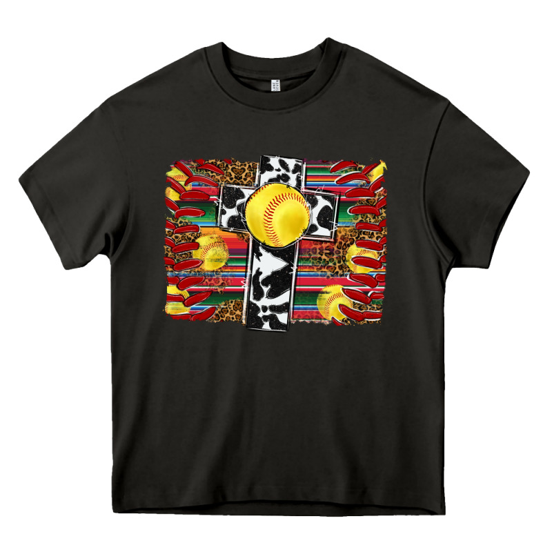 Softball Cross Serape Leopard Background Heavy Core Tee by RanaPortraitStore | Teevron
