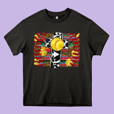 Softball Cross Serape Leopard Background Heavy Core Tee Designed By Ranaportraitstore