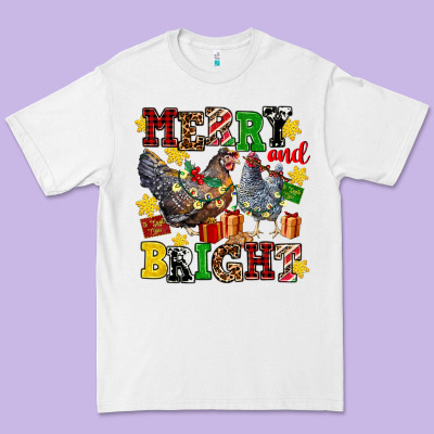Chicken Merry And Bright Premium Tee Designed By Adodesignshop