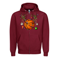 Burgundy Basketball Horn Christmas Zipper Hoodie - BundleAndBundleShop