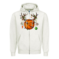 Oatmeal Heather Basketball Horn Christmas Zipper Hoodie - BundleAndBundleShop