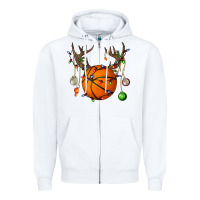 White Basketball Horn Christmas Zipper Hoodie - BundleAndBundleShop