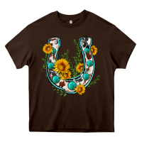 Chocolate Brown cowhide sunflower horseshoe Heavy Core Tee - Zillion Design Studio