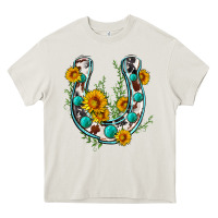 Cream cowhide sunflower horseshoe Heavy Core Tee - Zillion Design Studio