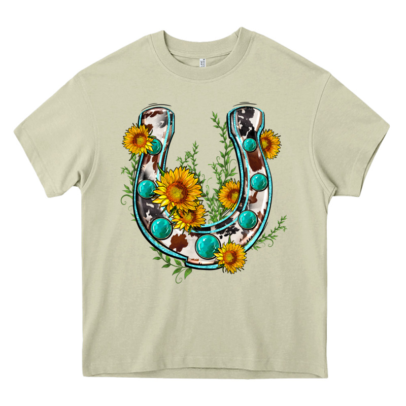 Cowhide Sunflower Horseshoe Heavy Core Tee by Zillion Design Studio | Teevron