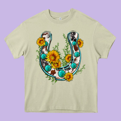 Cowhide Sunflower Horseshoe Heavy Core Tee Designed By Zillion Design Studio