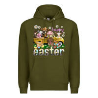 Army Green Happy Easter truck with farm animals Premium Hoodie - NancyCooperArtShop