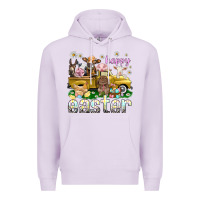 Lilac Happy Easter truck with farm animals Premium Hoodie - NancyCooperArtShop