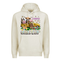 Oatmeal Heather Happy Easter truck with farm animals Premium Hoodie - NancyCooperArtShop
