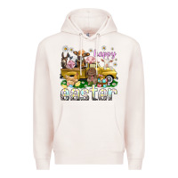 Pale Pink Happy Easter truck with farm animals Premium Hoodie - NancyCooperArtShop