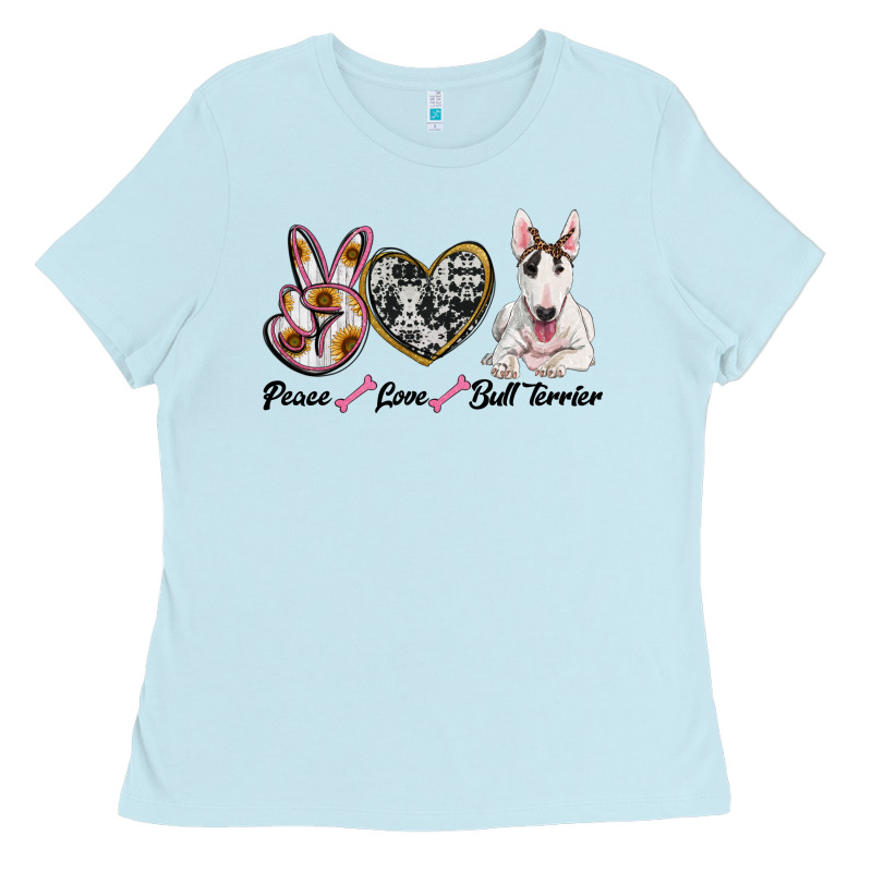 Peace Love Bull Terrier Ladies Tee by RanaPortraitStore | Teevron