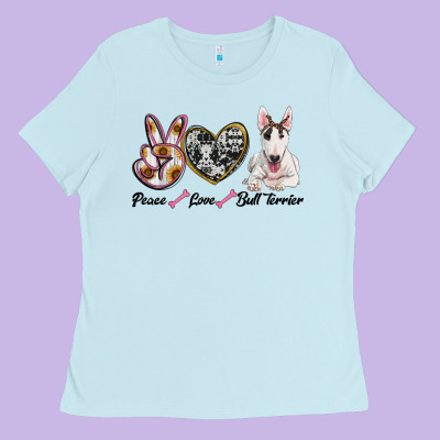 Peace Love Bull Terrier Ladies Tee Designed By Ranaportraitstore