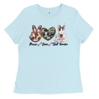Baby Blue peace love bull terrier Ladies Tee - RanaPortraitStore