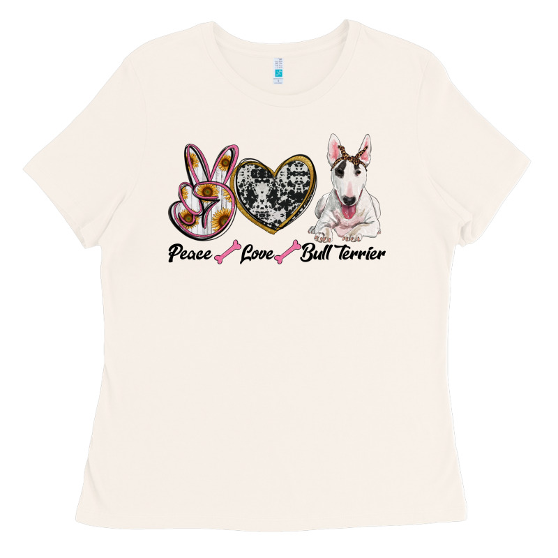 Peace Love Bull Terrier Ladies Tee by RanaPortraitStore | Teevron